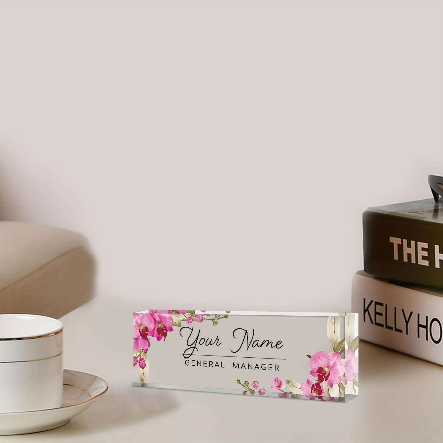 1pc Personalized Office Name Plate For Desk, Custom Employee Appreciation Gifts, Acrylic Desk Name Plate Funny, Desk Decorations Gift, Acrylic Desk Ornaments (style- Orchid)