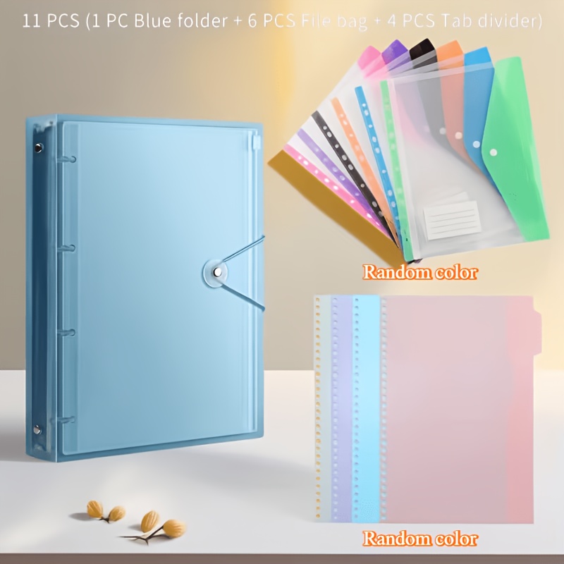 TEMU 11pcs Set: 1 Heavy-duty A4 Size Colorful Pp Binder + 6 Random Color 11-hole A4 Size Large Capacity Expandable File Pockets + 4 Random Color A4