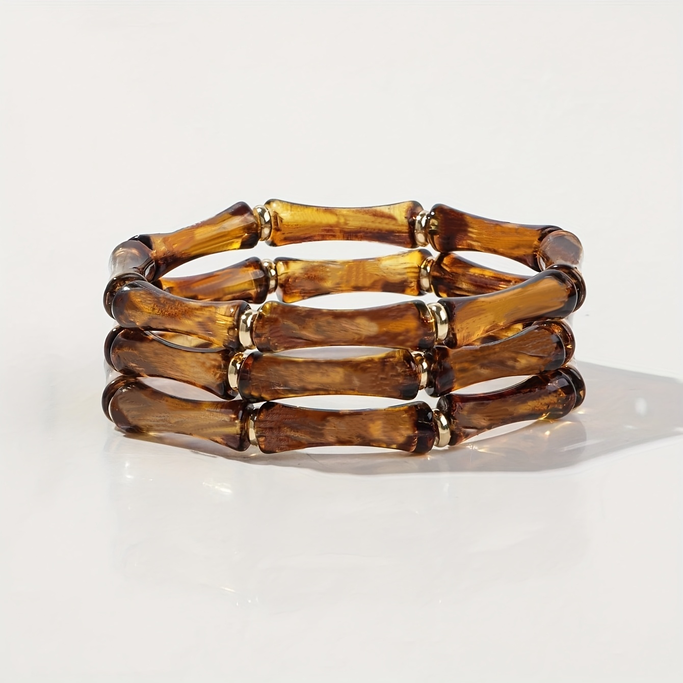 TEMU Juego de 3 pulseras elegantes y estilosas para mujer, estilo playero, con cuentas de nudos de bambú y cordón elástico, para regalo de