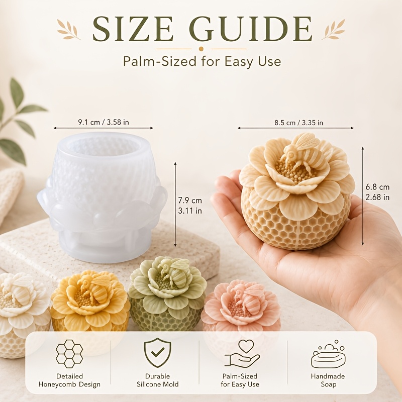 TEMU Stampo in silicone riutilizzabile per resina e con design a sfera a d'ape 3D per forniture fai da te per di saponi da bagno