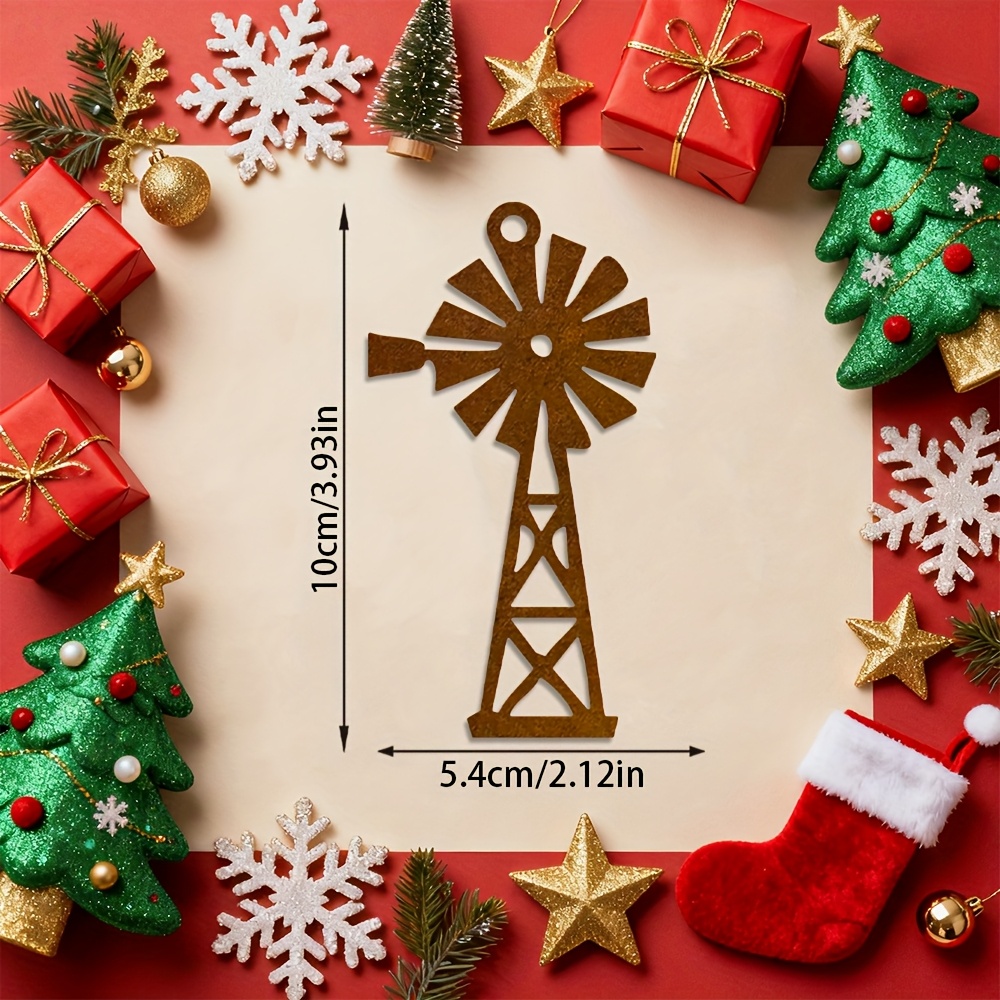 TEMU 1pc Vintage Rustic Wrought Iron Windmill Wall Hanging Ornament - Rusted Metal Windmill Blade Decoration For Farmhouse, Cottage, Or Christmas