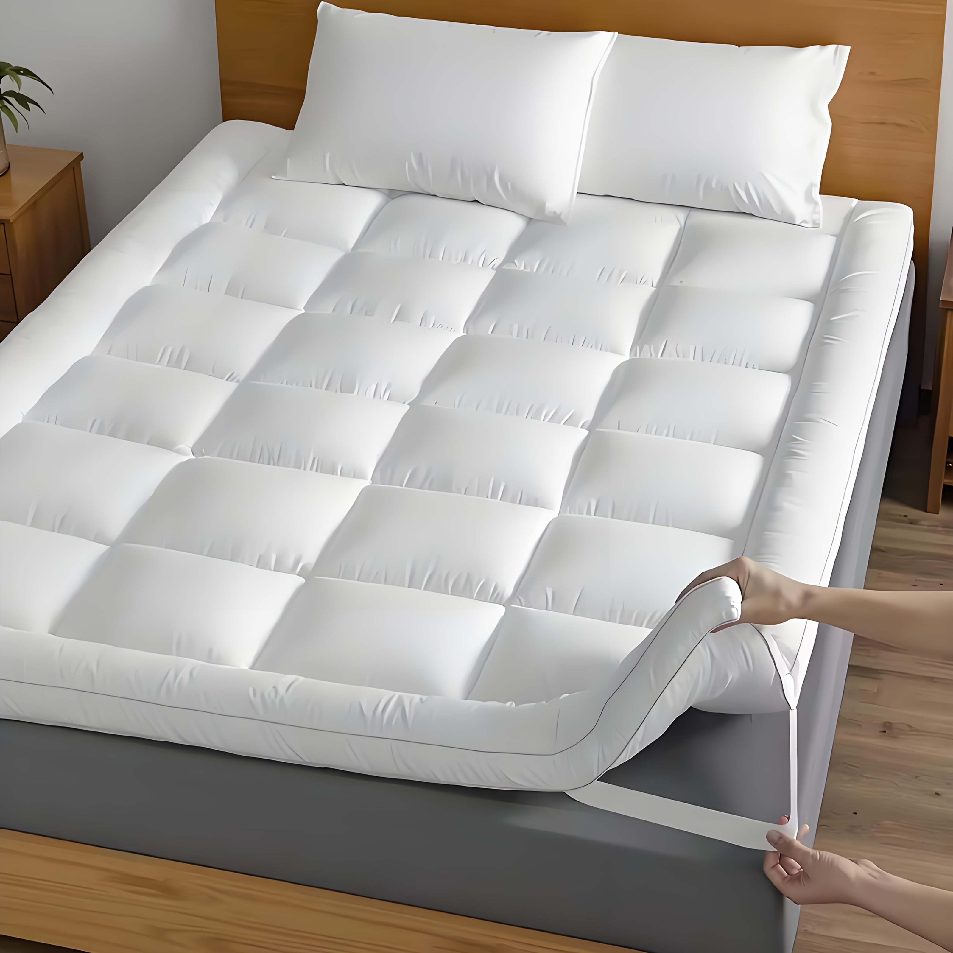 TEMU Colchoneta de 3-5 cm, cubrecolchón acolchado, correas elásticas de seguridad en , extrasuave, agradable y transpirable, con fuertes bandas de