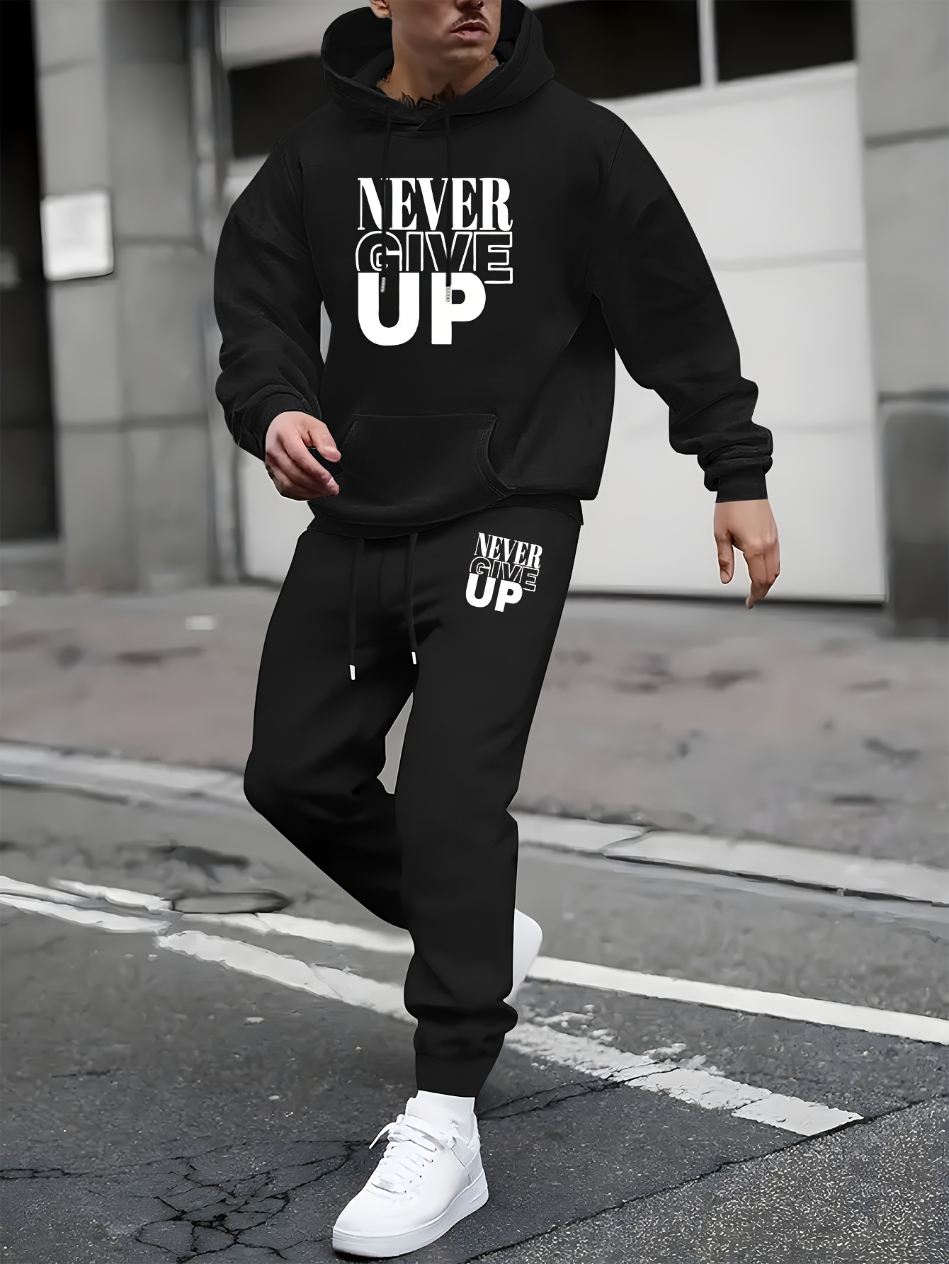 Tuta Da Uomo In Pile Con Cappuccio, 2 Pezzi, Felpa + Pantaloni, Set Jogging Invernale - 5