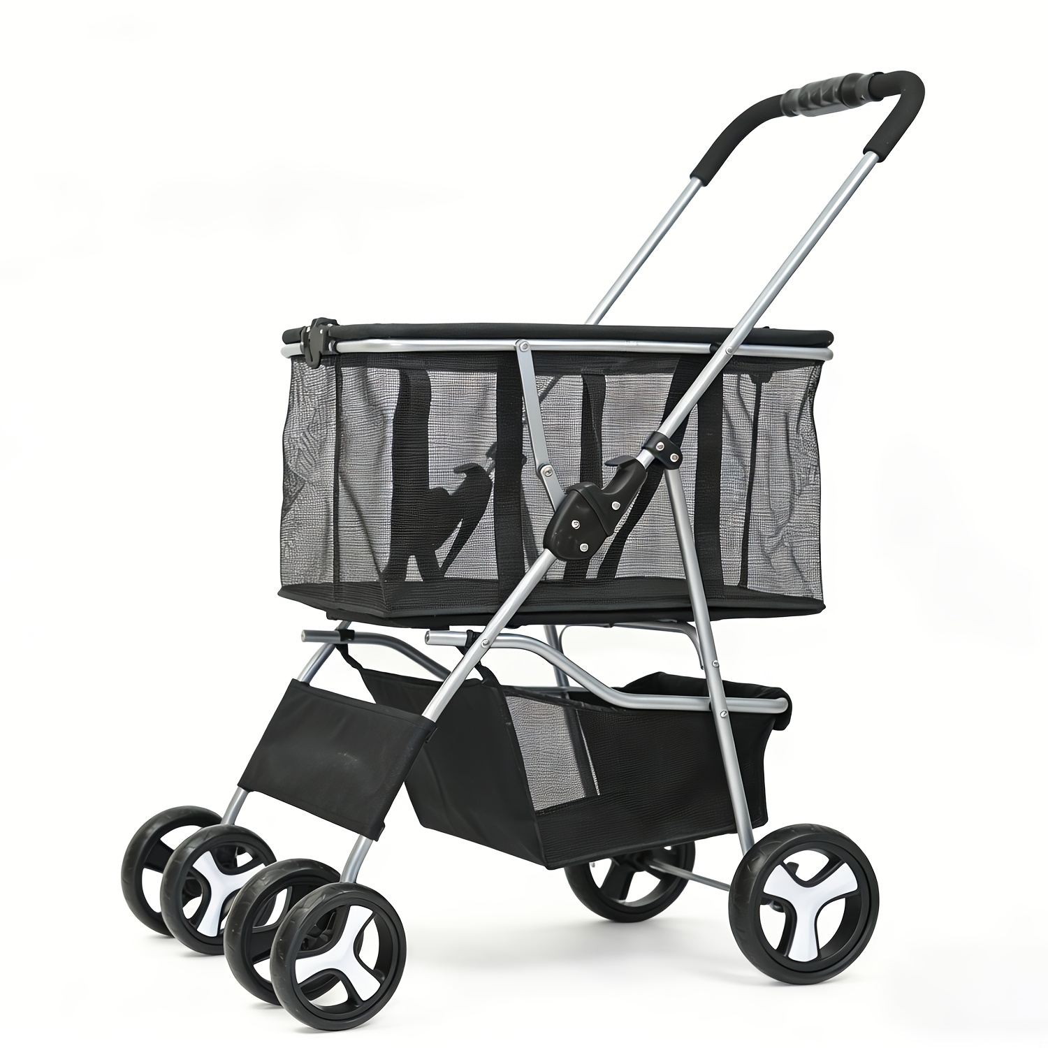TEMU Chariot de courses pliable portable, poussette pour animaux de compagnie, avec panier amovible, chariot d'achat de nourriture, chariot portable,