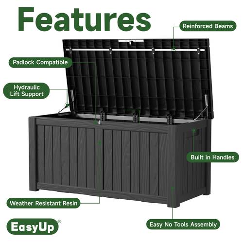 xxl 245 133 90 80 33 gallon lockable resin deck box weatherproof outdoor storage for patio garden tools pool additions uv proof bench or table functionality easy assembly outdoor box holiday gift for new year christmas thanksgiving box