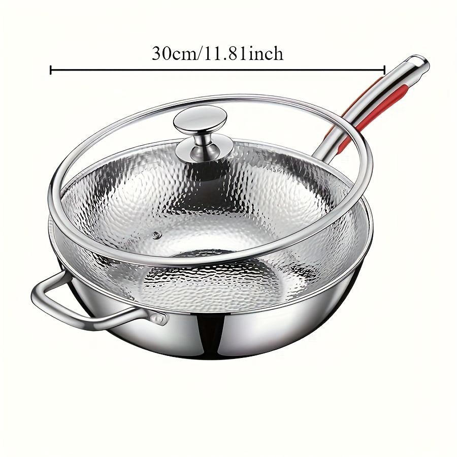 Image of Healthy And Safe Sus304 Stainless Steel Pot, Frying Pan, Wok, Cookware For Home Use, Suitable For Induction Cooktops And Gas Stoves, 0 Coating Flat Bottom Pan