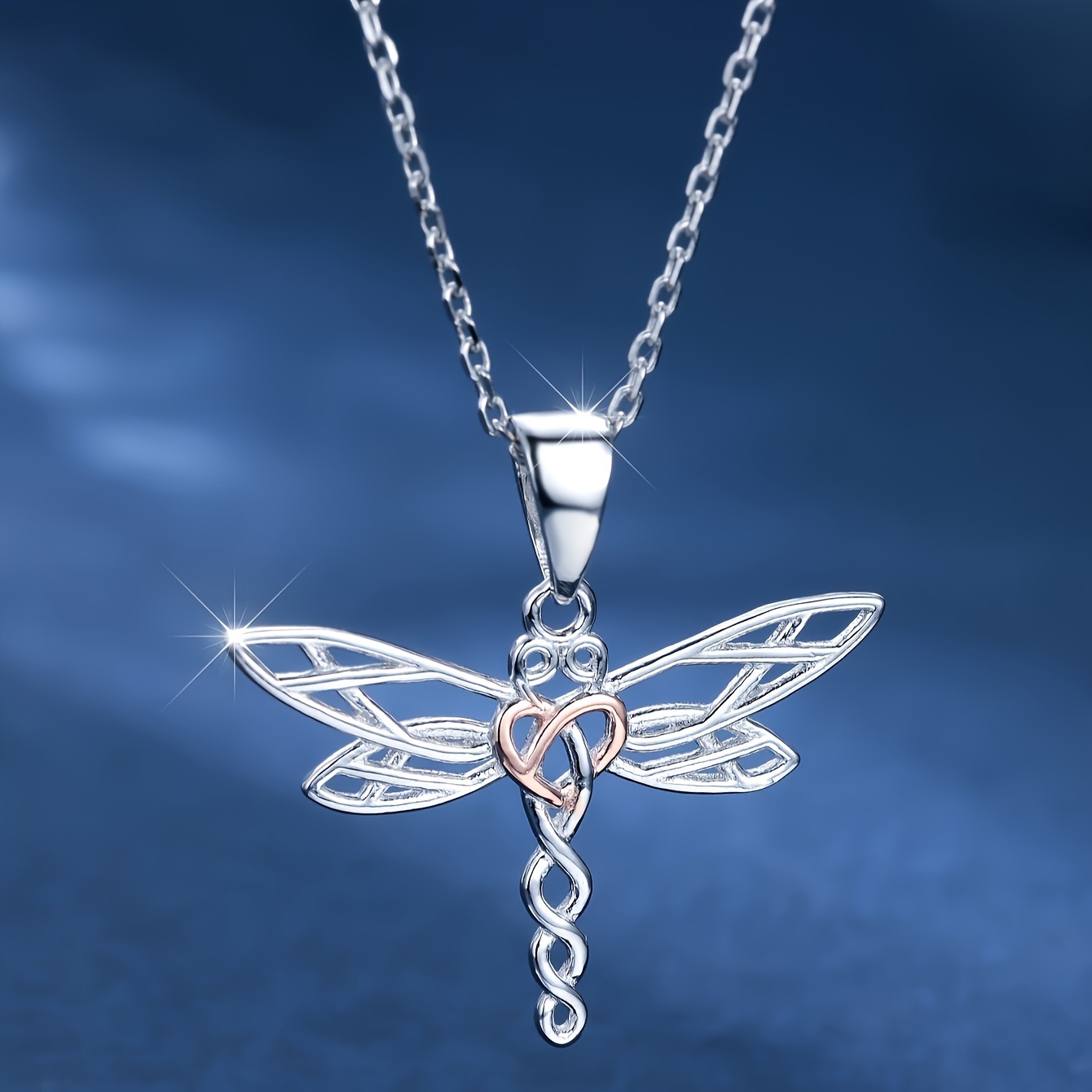 925 Sterling Silver Dragonfly Necklace, Vintage Style