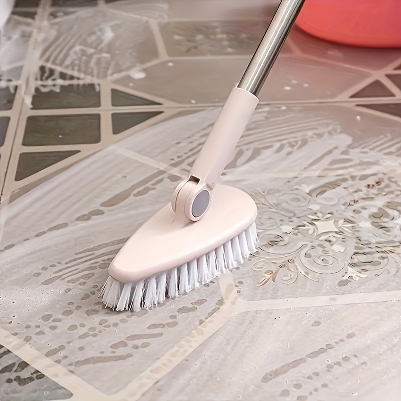 TEMU Versatile Long-handle Hard Bristle Brush For Floors, Toilets & Tiles - Durable Plastic Cleaning Tool