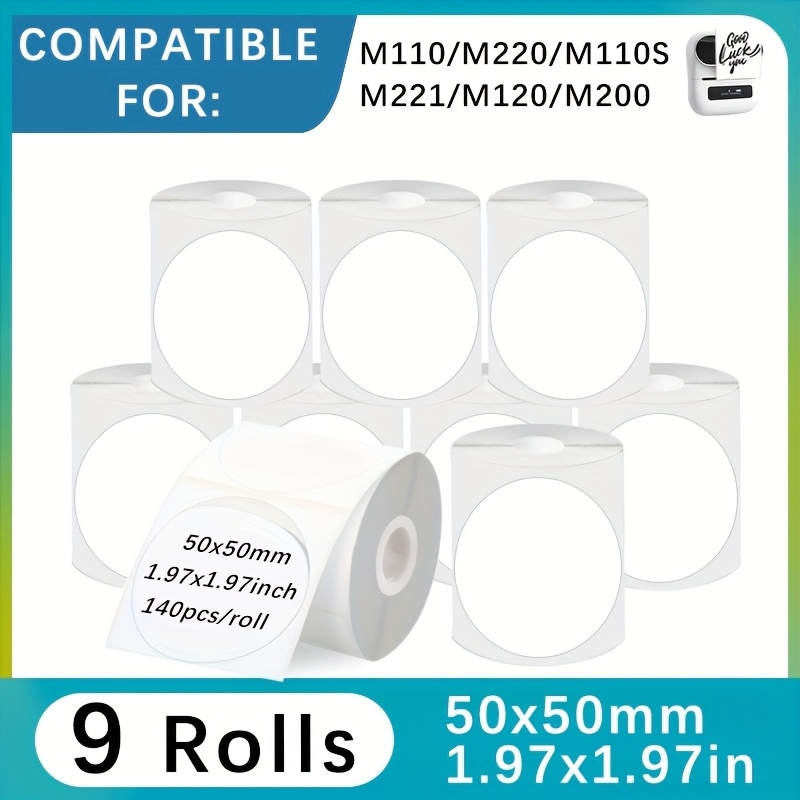 TEMU 9 Rolls Of Round White Thermal Label Sticker Set, 50x50mm/1.97x1.97", 140 Labels/roll, For Home Small Printer Label Paper, Compatible With