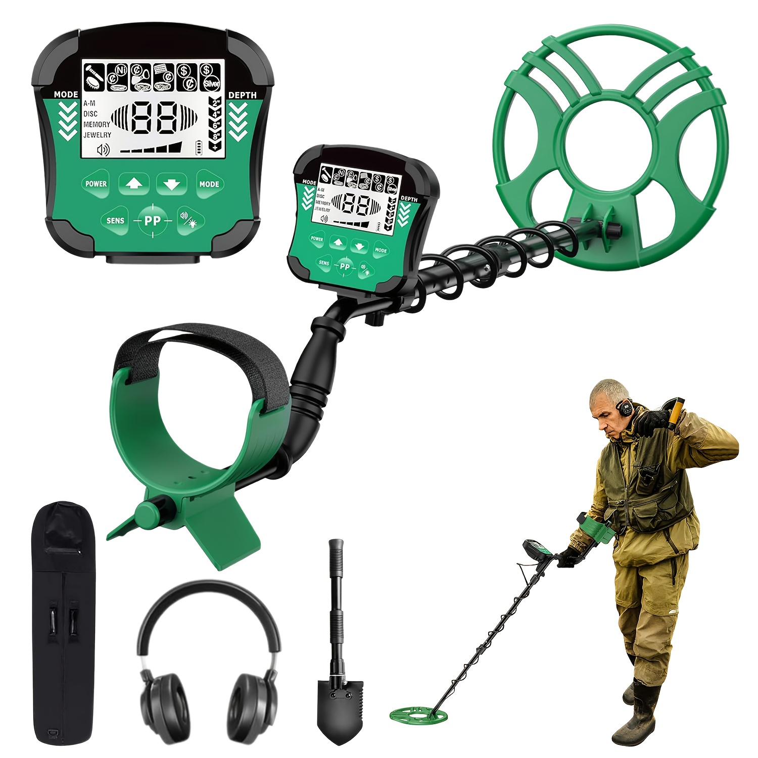 

Metal Detector For Adults, Professional Gold Detector With Lcd Display, 5 , Dsp Chip 12 Inch Coil Metal Detector (970 Green)