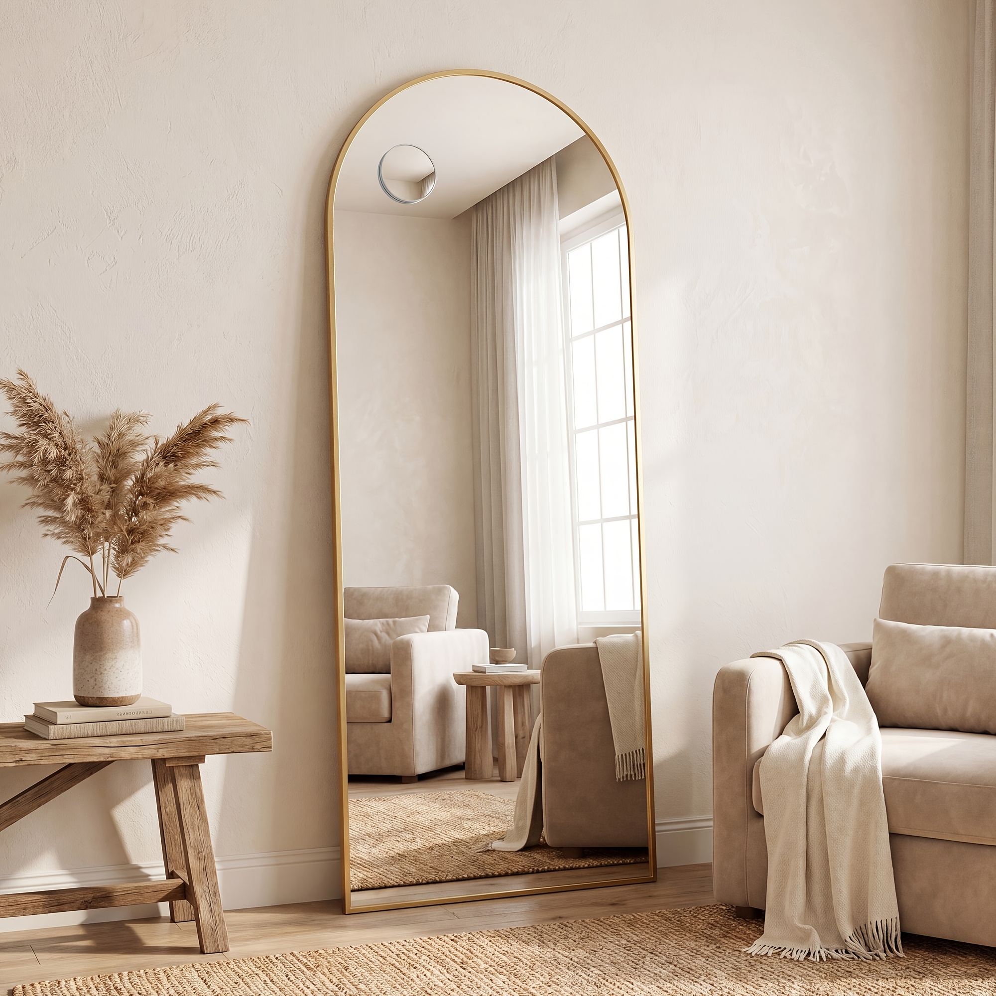 Image of Full-length Mirror, 160 X 50 Cm, With 5x Magnification, Curved Floor Mirror, Aluminum Alloy Frame, Tempered Glass, For Bedroom, Living Room