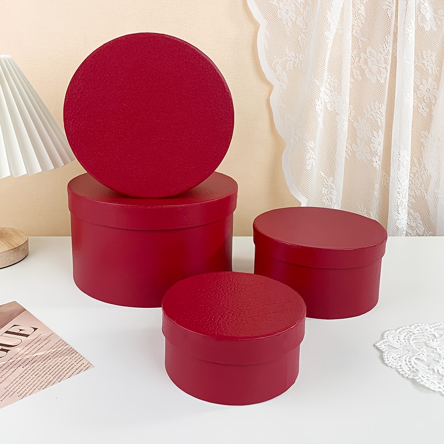4pcs Classic Red Round Jewelry Box with Lid