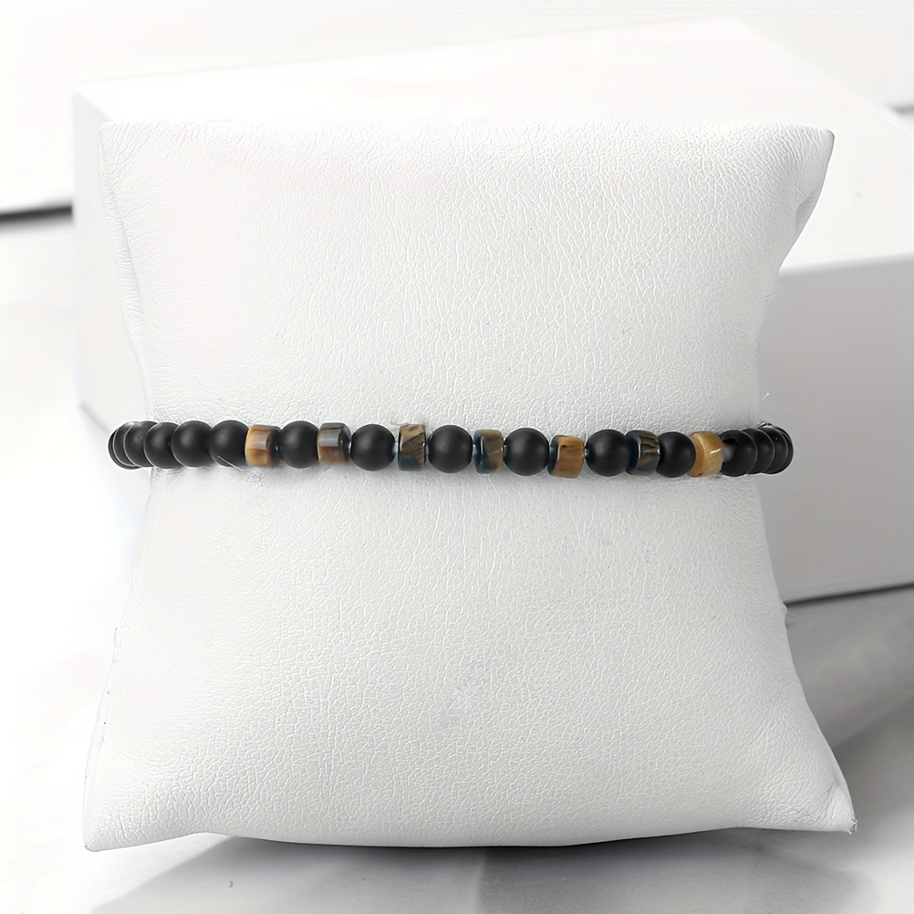 Image of 1pc Of Black Frosted Stone Bracelet With 4mm Matte Texture And Fine Bead , Fashionable And Comfortable Jewelry Gift