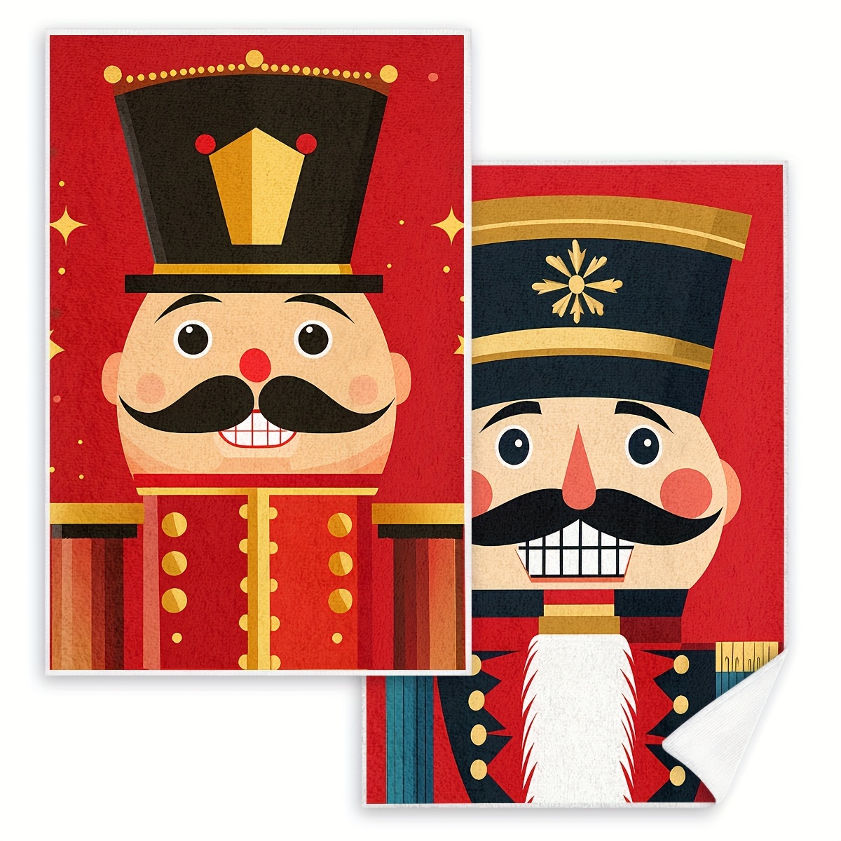 

Modern Nutcracker Christmas Kitchen Towels - 2pcs Microfiber Dish Cloths, Quick Drying, Machine Washable, Cartoon Themed Oblong Knit Fabric Towels For Kitchen, Bathroom, Home Decor, Housewarming Gifts