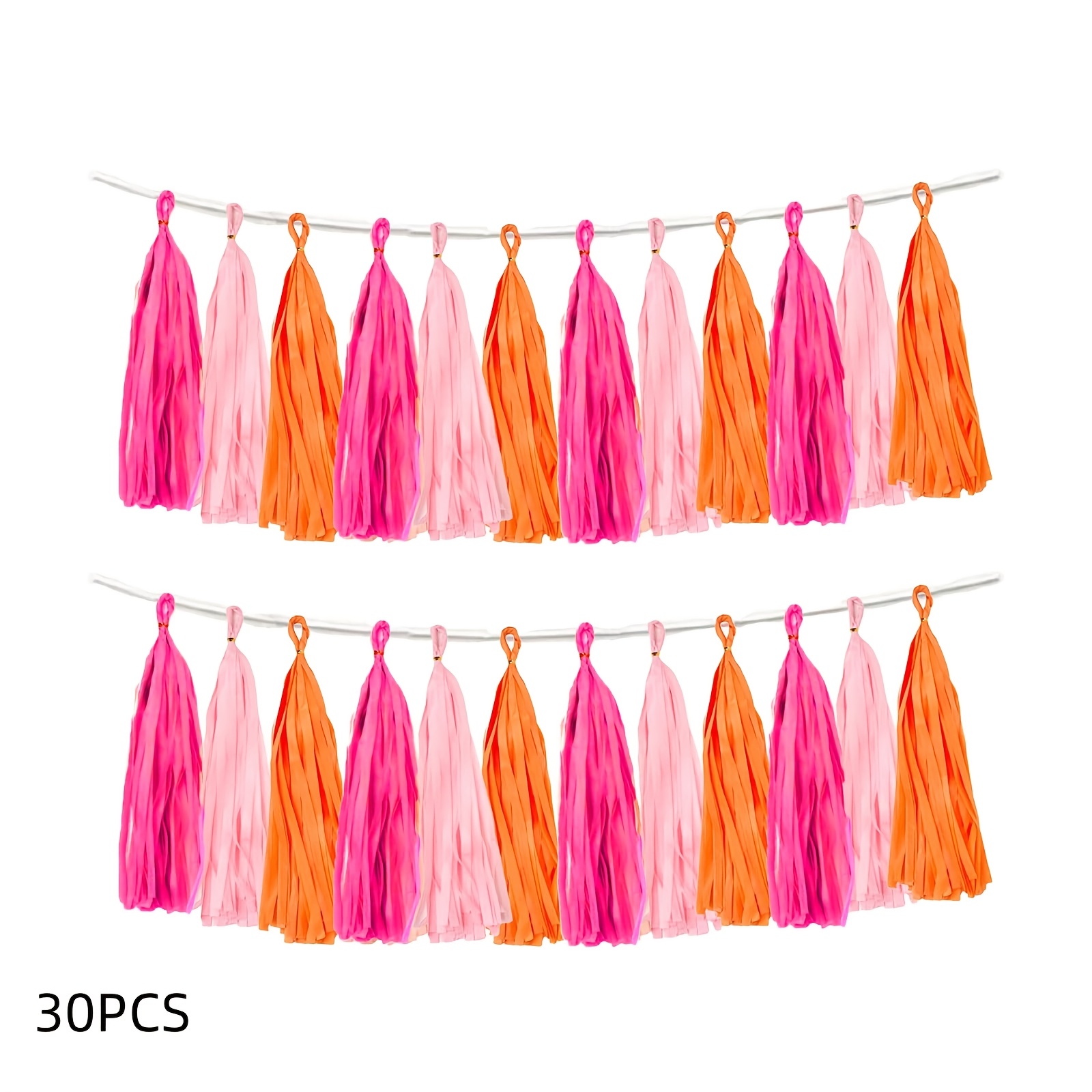 E-shop 30-teiliges Girlanden-Banner mit Quasten in , Pink & Orange mit Papierquasten – Mehrfarbige Hängedekorationen geeignet für Hochzeit, Geburtstag,