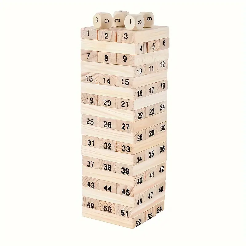 a set of 54 wooden building blocks twist and turn game set classic balance tower game suitable for family entertainment for halloween and christmas details 0