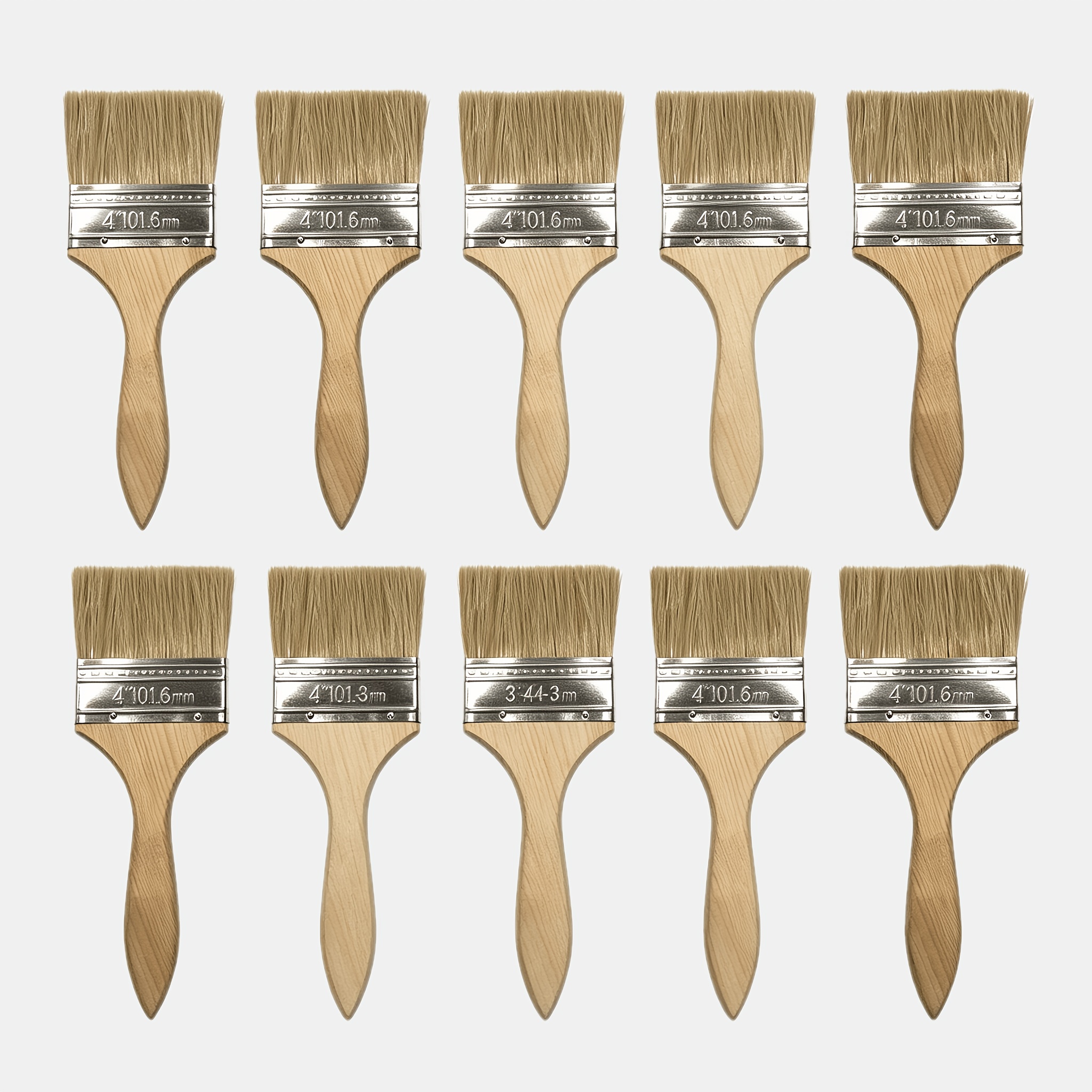 TEMU 6pcs / 10pcs Flat Paint Brush | 3.5 Inch Wooden Handle Metal - Multipurpose For Arts, Crafts, Painting, Staining, Glue Application - Use,