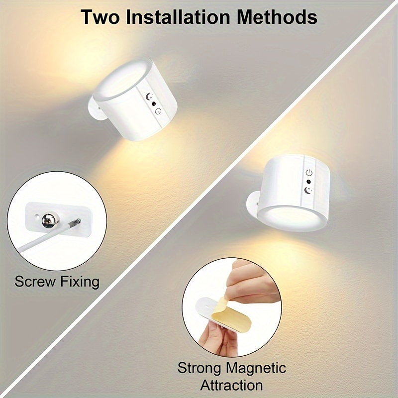 led wall lamp with magnetic fixture 360 rotatable dual sided illumination touch control usb charging suitable for living room bedroom corridor bedside and reading 6 4cm 2 5in diameter 8cm 3 14in height details 7