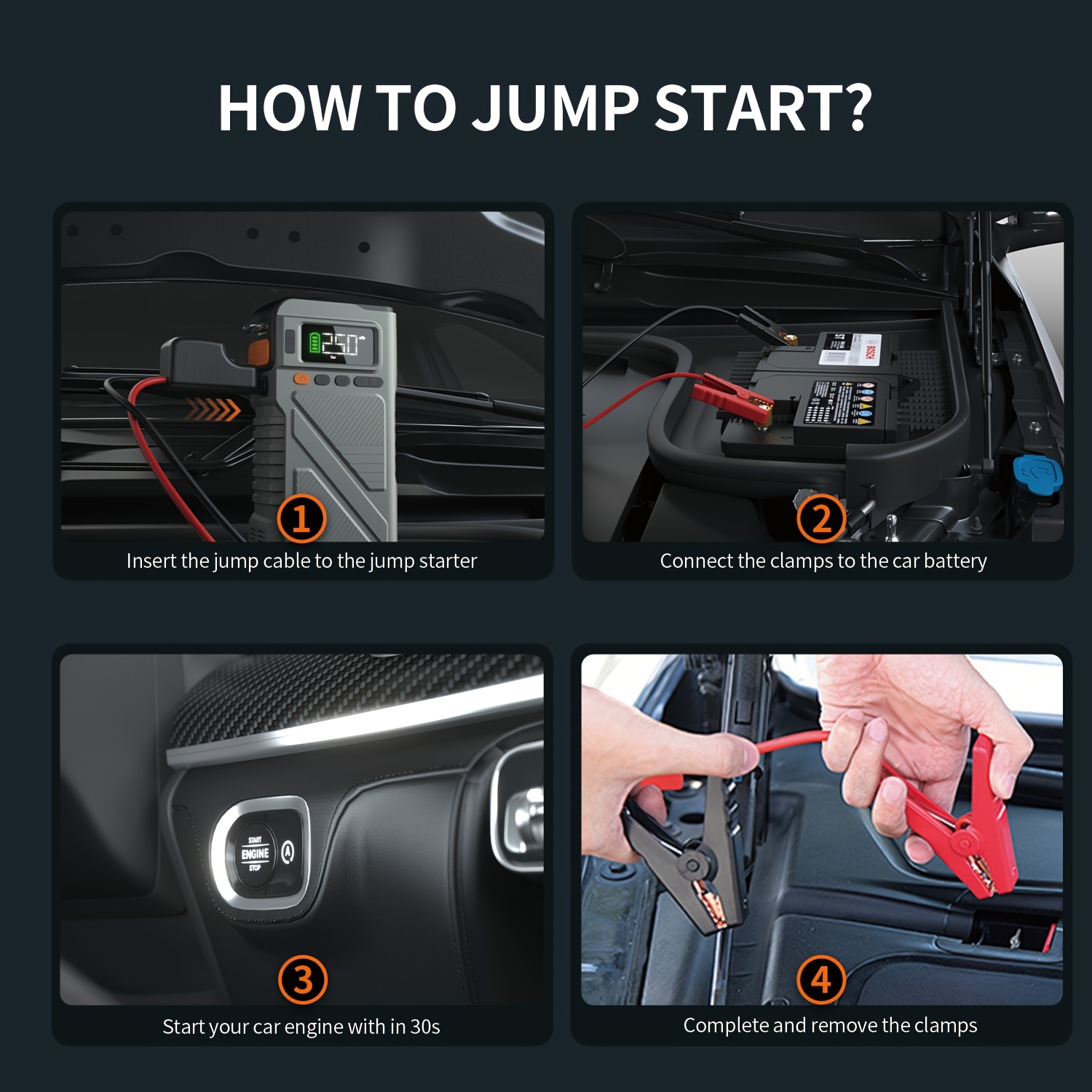 6000A Jump Starter with Air Compressor, 7in 1 Function Jump Box 150PSI Jump Starter Battery Pack with Digital Tire Inflator, Car Battery Charger Portable for 2.64gal Gas Or2.38gal Diesel Battery Charger, Car Jumper Starter Portable, 6000A& 8000A