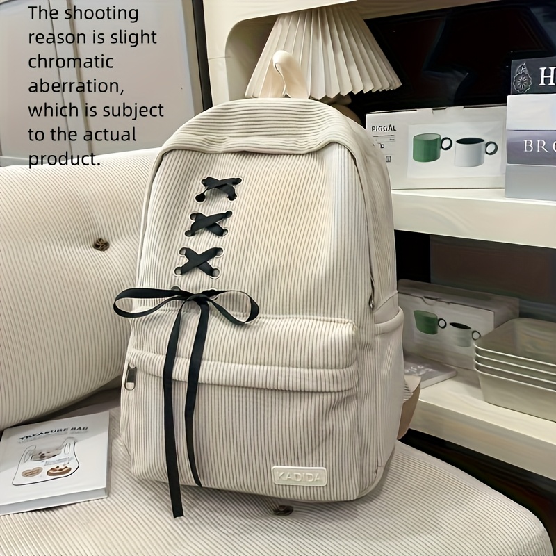 TEMU Autumn And Winter Corduroy Fashion Casual Storage Bag Large Capacity Personalized Commuting Backpack Versatile Lightweight Bow Ladies Backpack