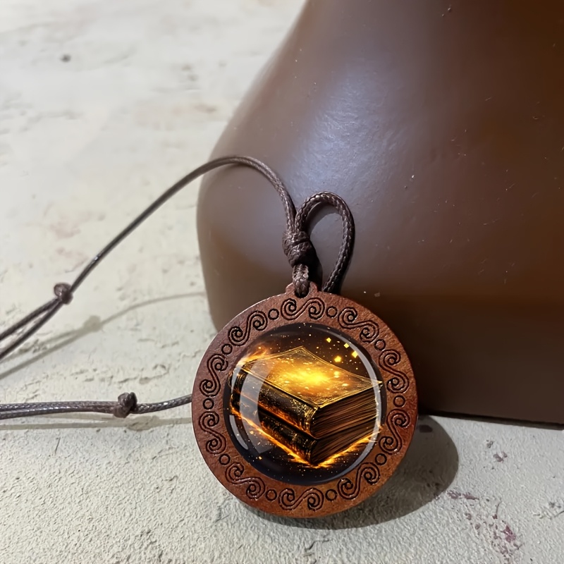 Wood Necklace with Triangular Bead Pendant, Adjustable Cord