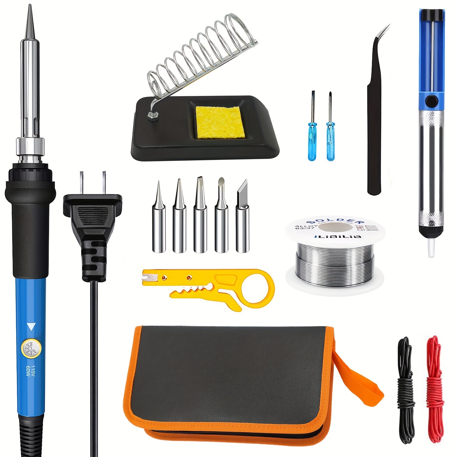 

Soldering Iron Kit, 60w Soldering Iron With Interchangeable Iron Tips, W/bag Adjustable Temperature Soldering Welding Iron Kit For Any Hobby 110v Us Plug