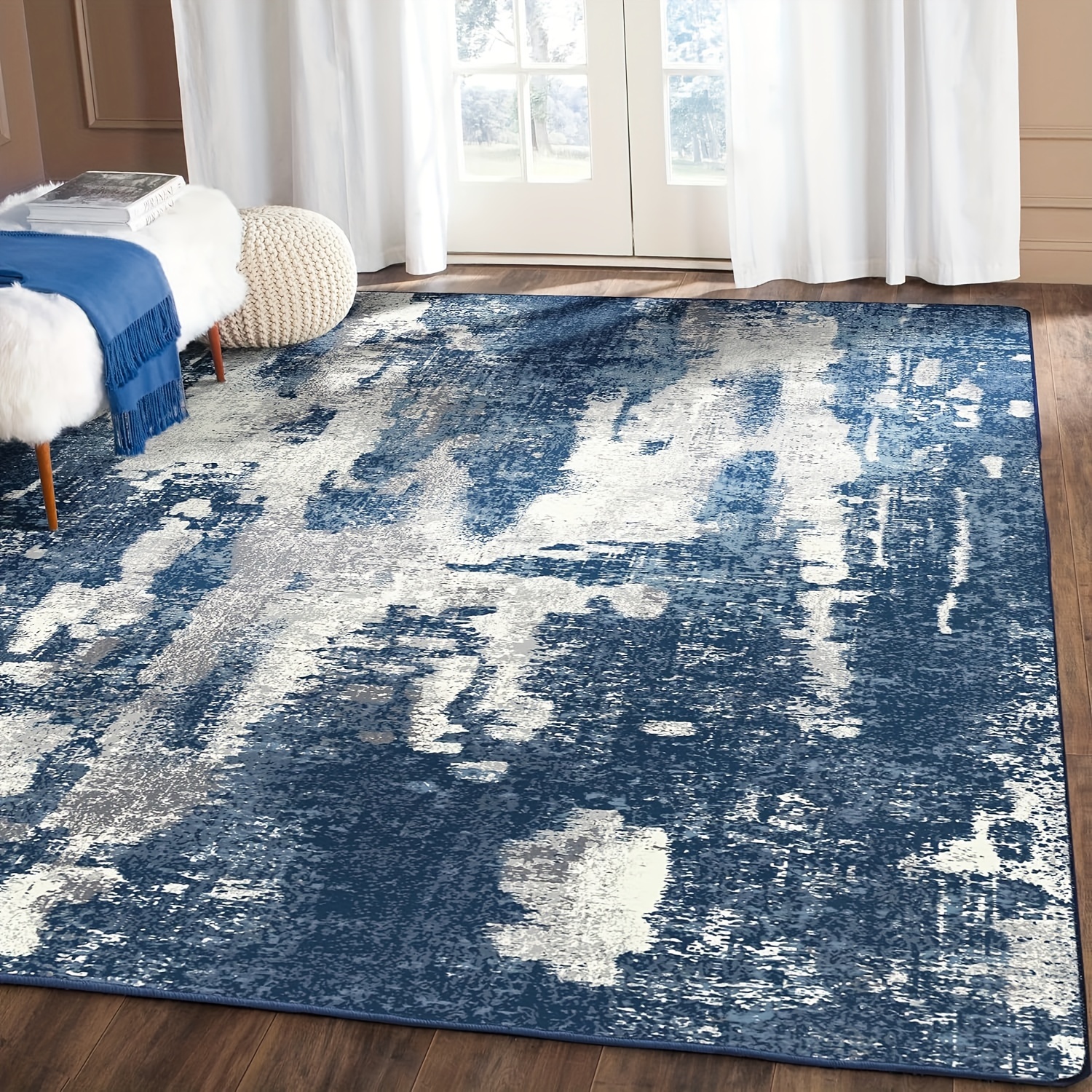 

Area Rugs For Bedroom Living Room Machine Washable Large Modern Abstract Print Soft Entryway Runner Rug, Non Slip Carpet With Gripper, Blue