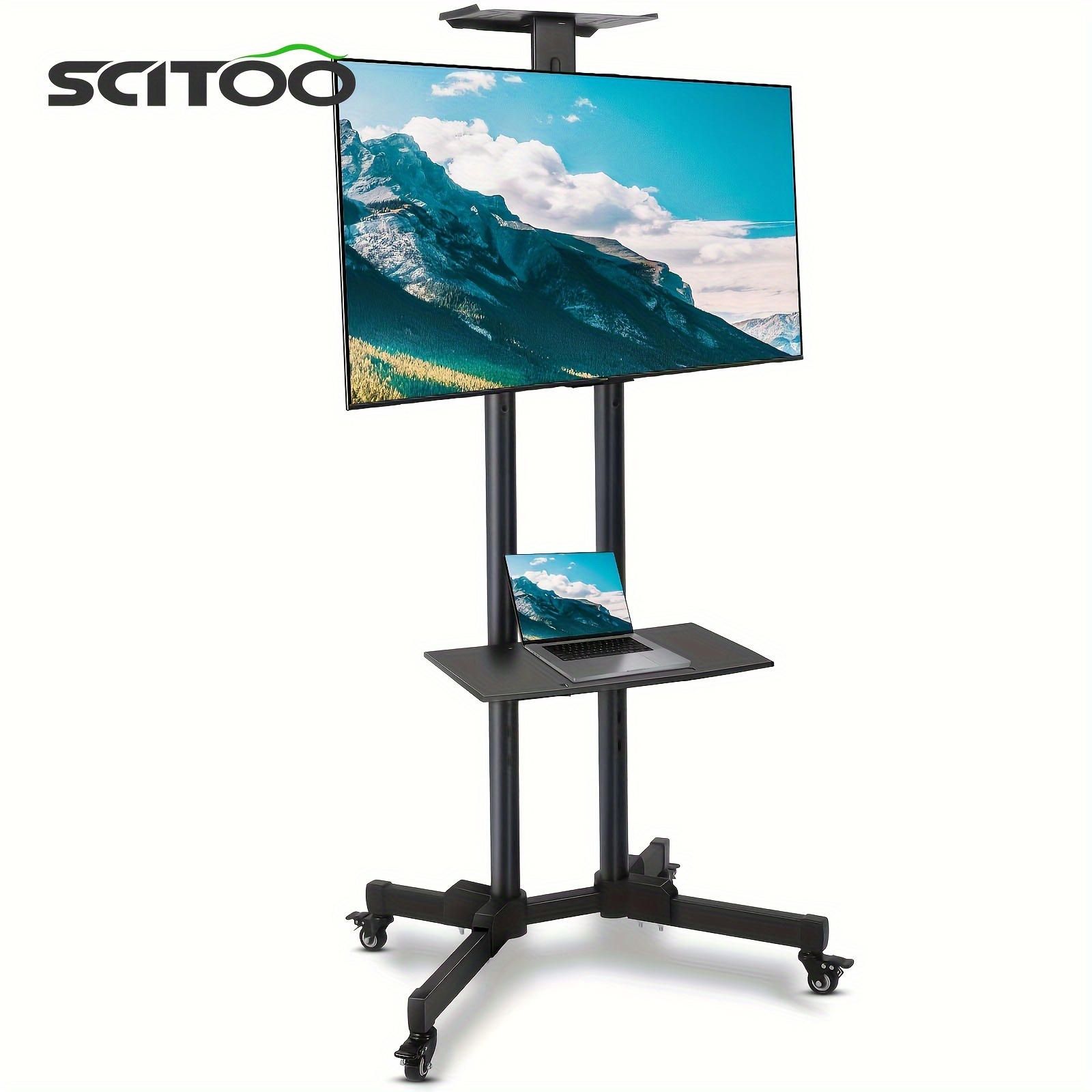 

Cart With Wheels For 32-70 Inch Lcd Led Oled Flat Curved Screen Tvs Up To 110 Lbs Height Adjustable On Wheels With Laptop Dvd Shelf, Locking Wheels, Max Vesa 600x400mm