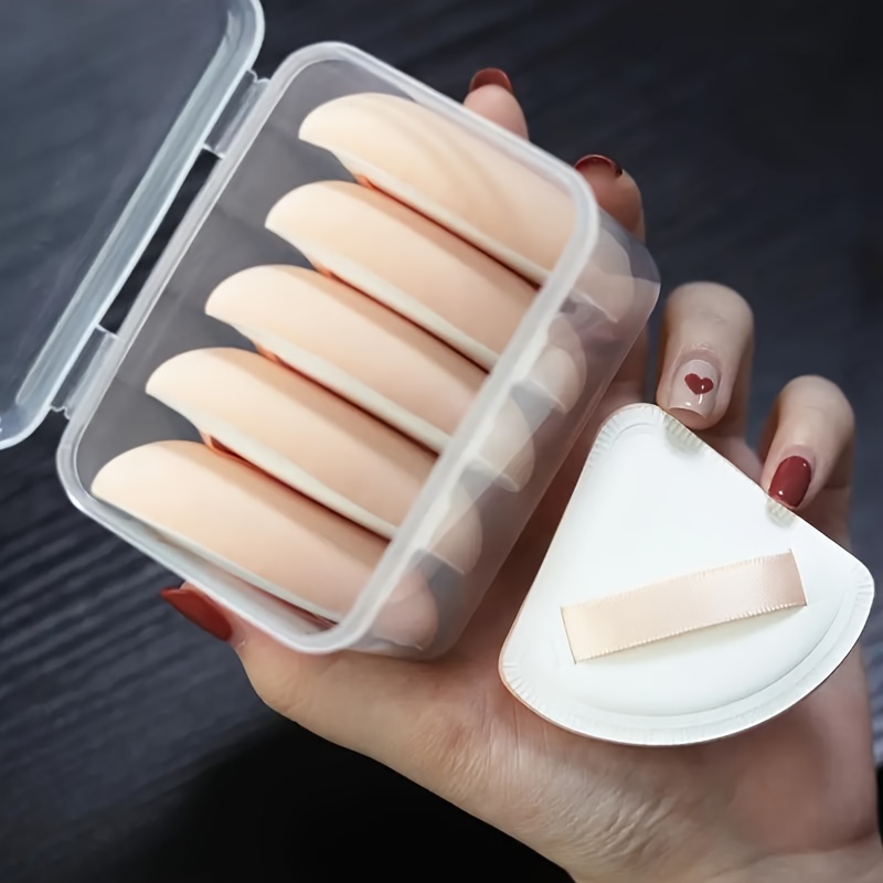 

5pcs Portable Makeup Sponge Set With Storage Case - , Soft Triangle & Round Blending For Foundation Application - Ideal For Travel