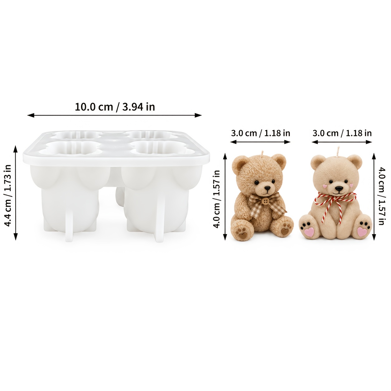 TEMU Moule en silicone résine - Adorable moule en silicone ours avec nœud à 4 cavités, disponible en deux styles : ours à nœud ruban et ours à nœud