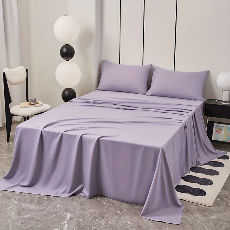 TEMU 4pcs Brushed Microfiber Sheet Set - Soft And Breathable Bedding For A Comfortable Sleep - Includes 1 Fitted Sheet, 1 Flat Sheet, And 2