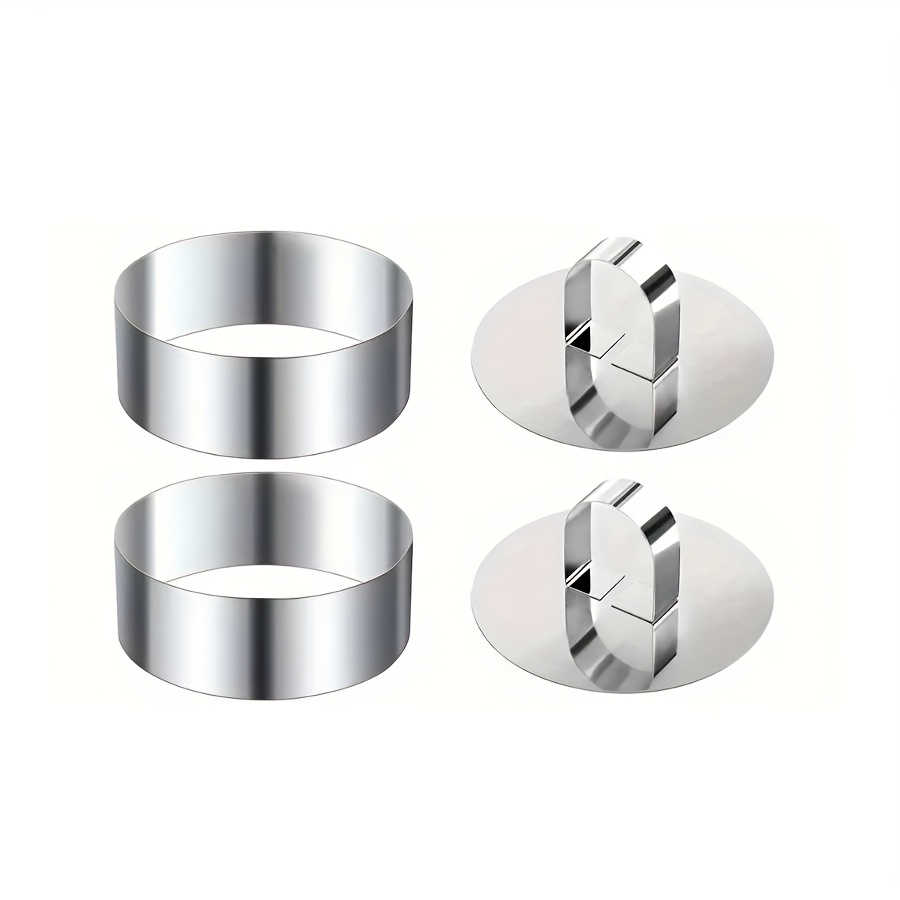 Image of 2pcs Set Of Food-grade Stainless Steel Round Mousse Rings, Pastry Baking Molds, Suitable For Home And Restaurant Use