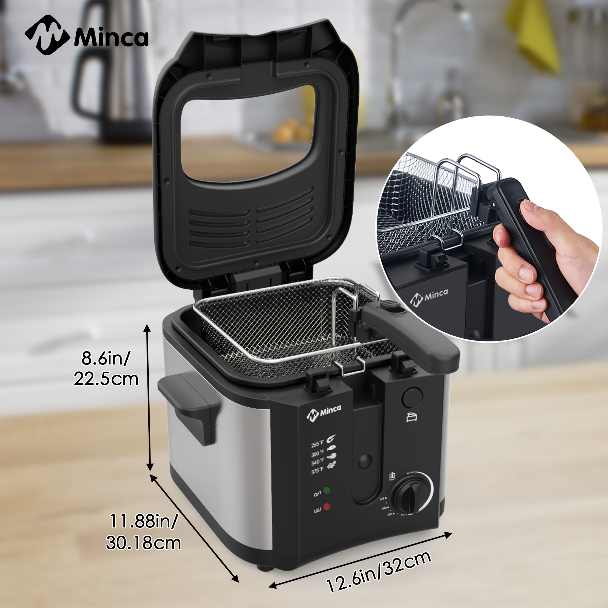 TEMU Minca Electric Deep Fryer With Basket, Adjustable Temperature Frying Pot For Home Use, Removable Lid And 2.5l Inner Pot Easy To Clean