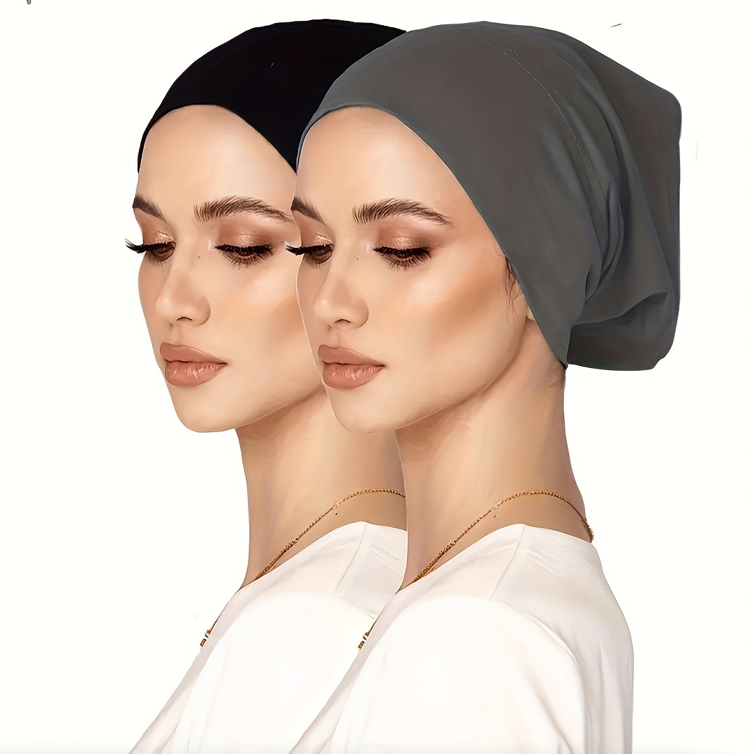 TEMU 2pcs Bonnet extensible sous-tube, Bonnet de base respirant de couleur unie pour femmes, Bonnet hijab intérieur doux et confortable, Cadeaux pour