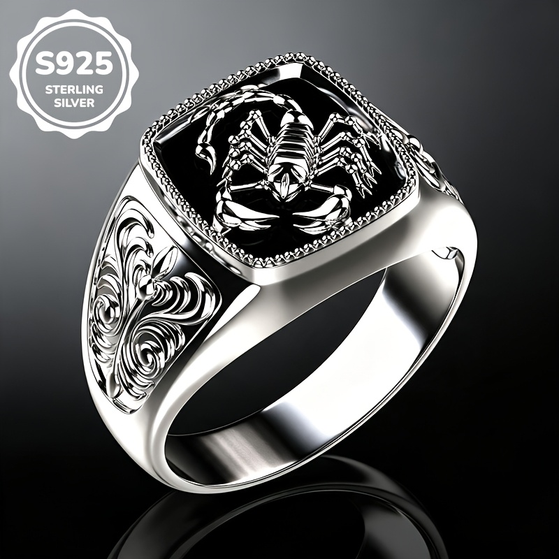 Image of 1pc S925 925 Silvery Plated Fashionable Retro Black Enamel Ring, Unisex, High-quality Jewelry, Sizes 8-12, Suitable For Daily Casual Wear And Banquet Parties