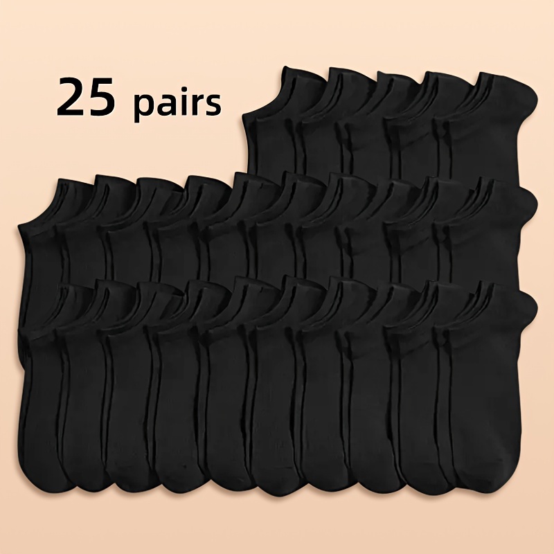 TEMU 25 Pairs Of Solid Color Odor Proof And Sweat Absorbing Low Cut Socks Suitable For Men And Women, Comfortable And Breathable Thin Socks, Suitable