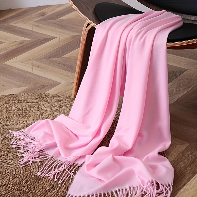 

Solid Color Tassel Scarf, Soft Warm Shawl, Mature Style Coldproof Inelastic Scarf For Women Men Large Wraps Breathable Scarves For Women Tassel Sun Protection Rectangular Scarf, Warm