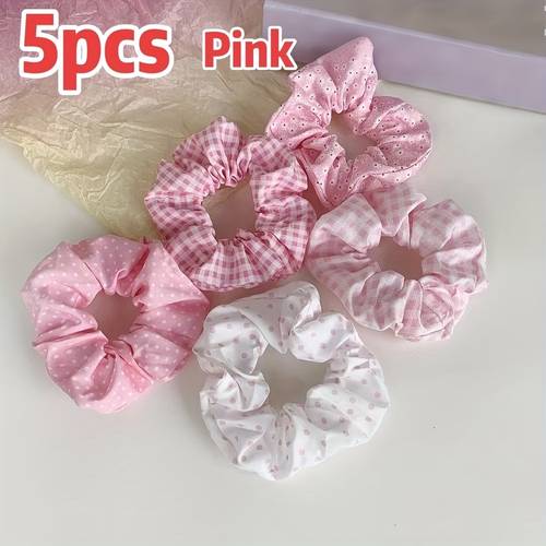 5pcs random scrunchie simple checkered bun hair tie ponytail holder hair accessory