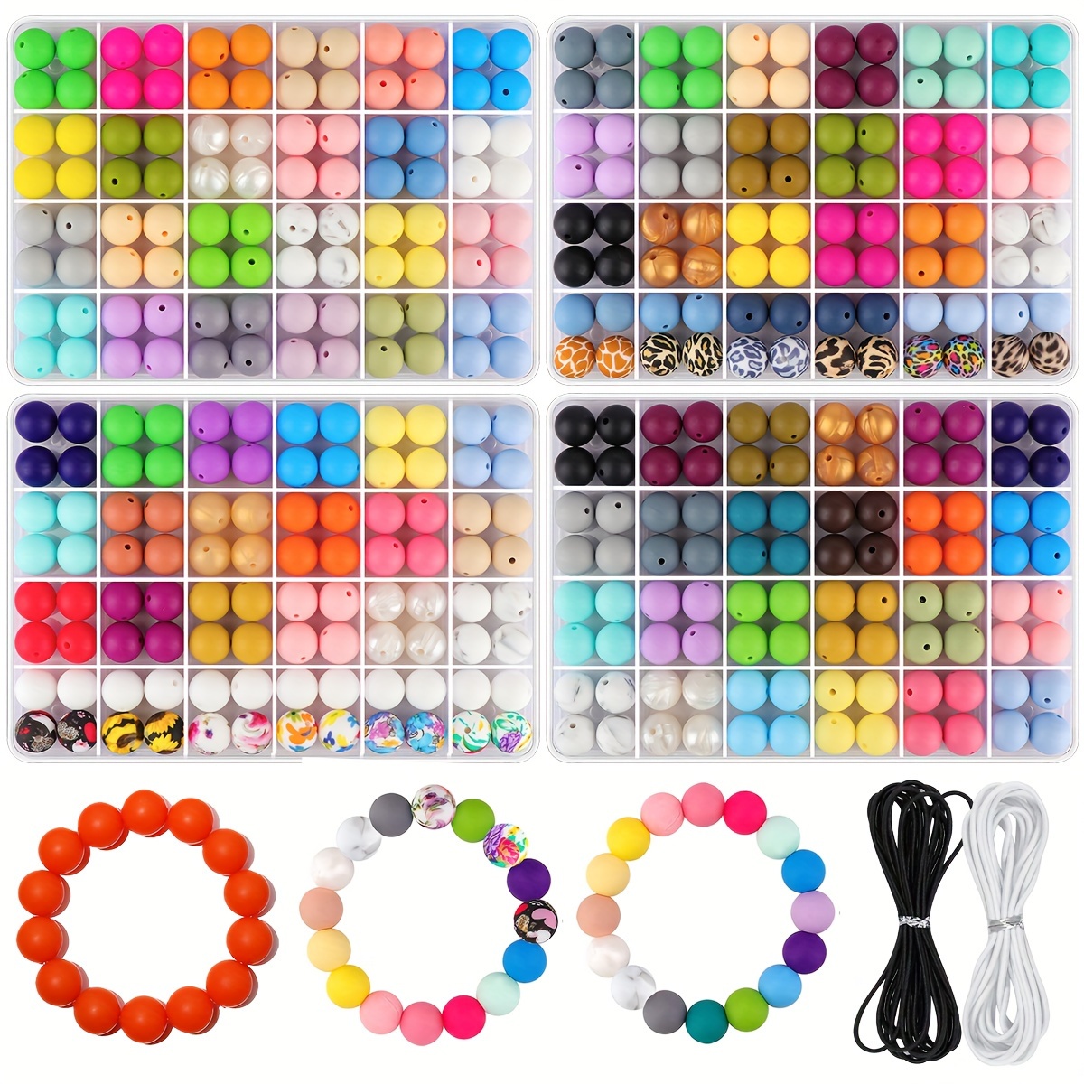 

96pcs 15mm Silicone Beads Jewelry Making Kit, Diy Bracelet Necklace Beading Set With 2m Elastic Cord, Craft Supplies For Keychain, Lanyard, Pen Bracelets - No Power Needed