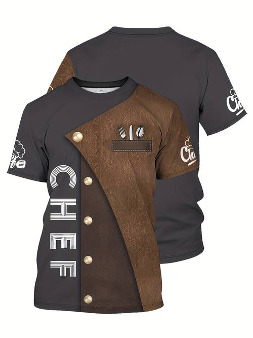 t shirt for women custom chef print design short sleeve round neck polyester knit cooking enthusiasts cooking apparel attire knit construction chef shirt