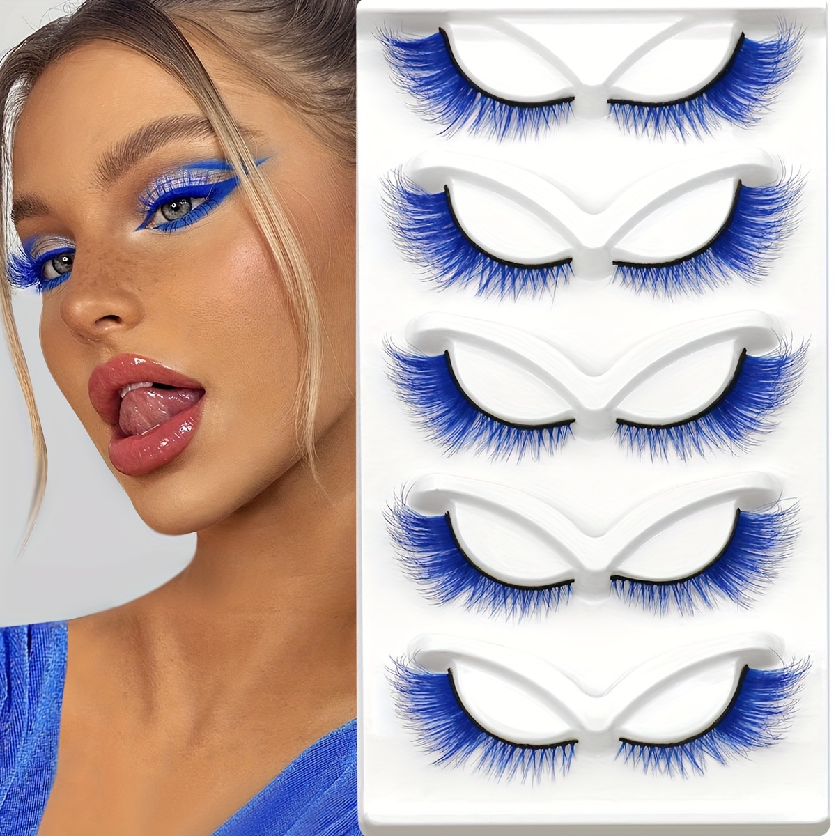 

Groinneya 5 Pairs Cat Eye Cosplay False Eyelashes – C , Dramatic Fluffy Faux Mink Lashes, 16-18mm Reusable Colorful Eyelash Extensions For Parties, Festivals