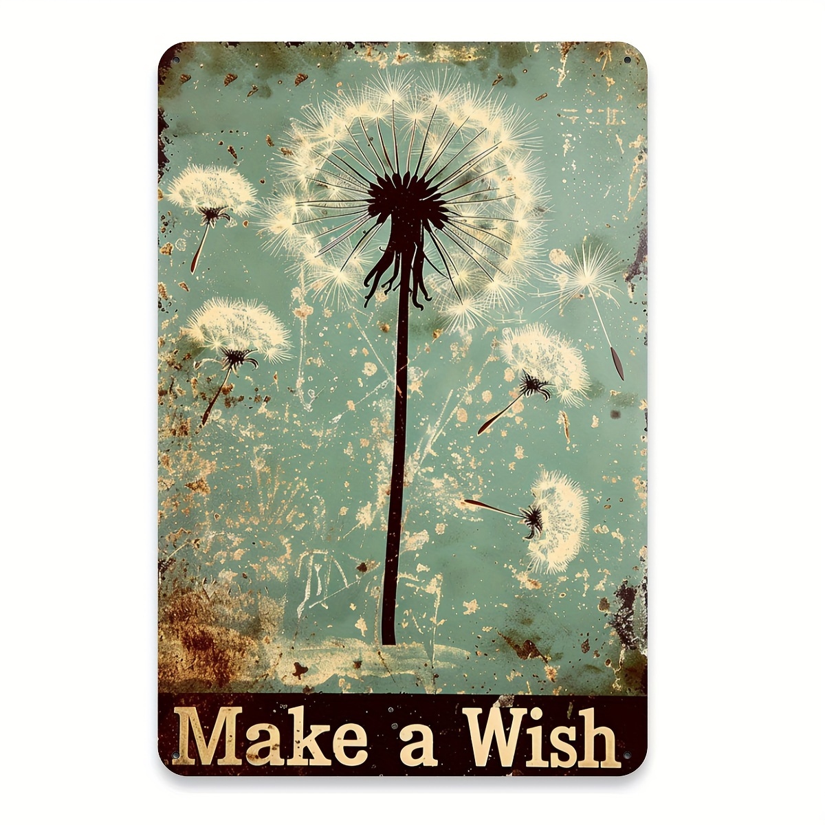 Image of 1pc Make Dandelion Metal Tin Sign, Wall Art, Inspirational Floral Decor For Home, Garden, Cafe, Gym, Garage, Indoor & Outdoor Use - 8x12 Inches
