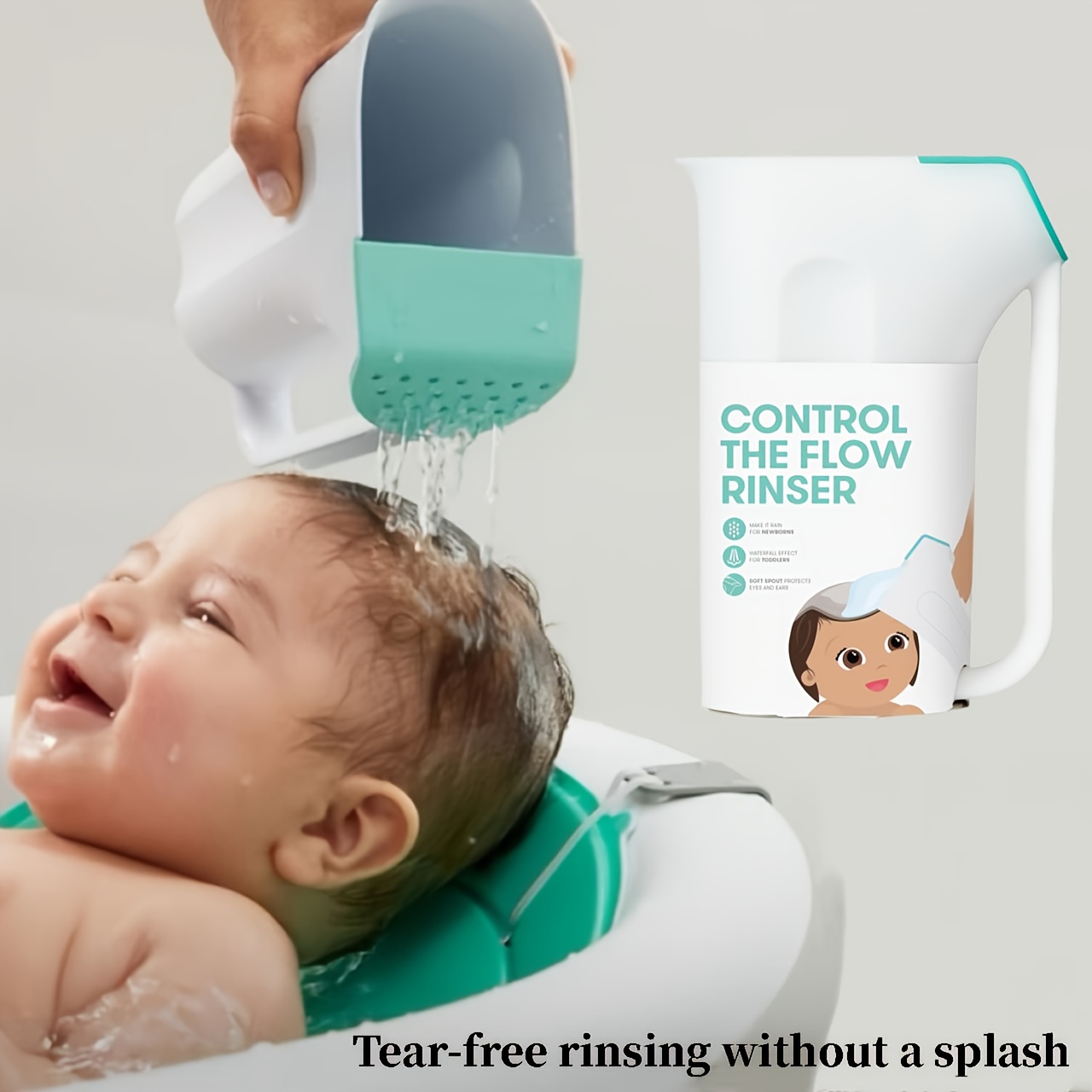 TEMU One-piece Shower Cup, Showerhead, Easy-to-hold Handle, And Detachable Showerhead, Suitable For Infants' Body And Hair Rinsing, Protecting Baby's .