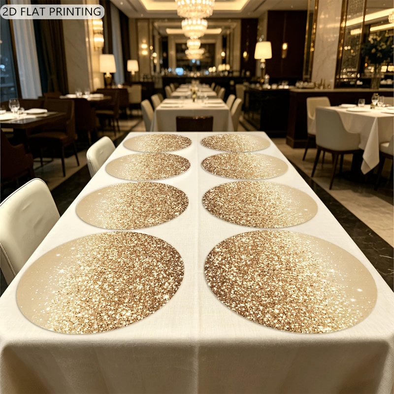 TEMU Round Decorative Table Placemats Set Of 6, Gradient Golden Glitter Sparkle Design 2d Flat Printed Dining Mats, Heat-resistant Reusable Anti-slip