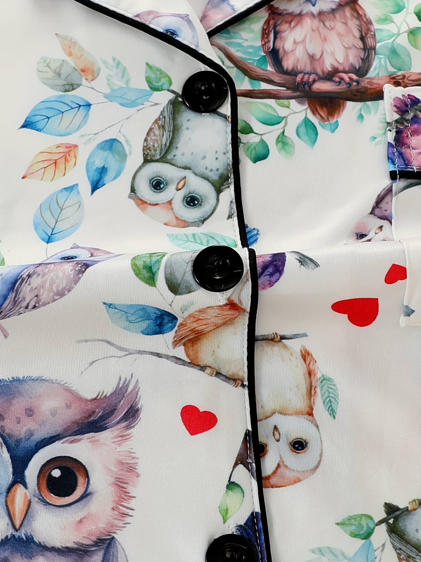 two piece pajama set with collared short sleeve open front shirt and loose elastic shorts   print pattern   wearable casual   womens sleepwear and loungewear outfit polyester fabric Product details 5