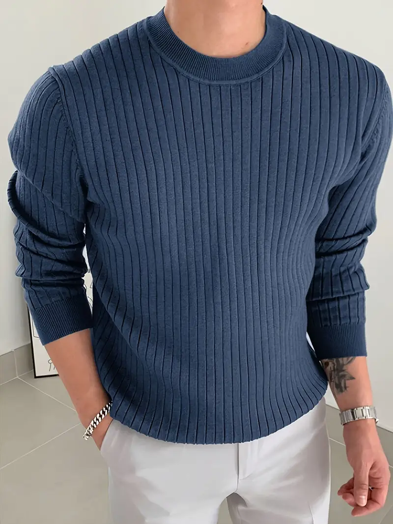 mens fashion casual crew neck long sleeve knit sweater regular fit ribbed pullover tops for spring and fall details 12