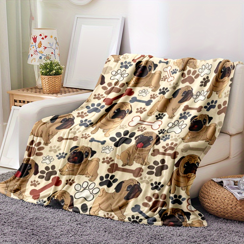 

Pug & Dog Paw Print Flannel Throw Blanket - Couch, Bed, Office, And Travel - Ideal Gift For Pet Lovers - Cute Blanket