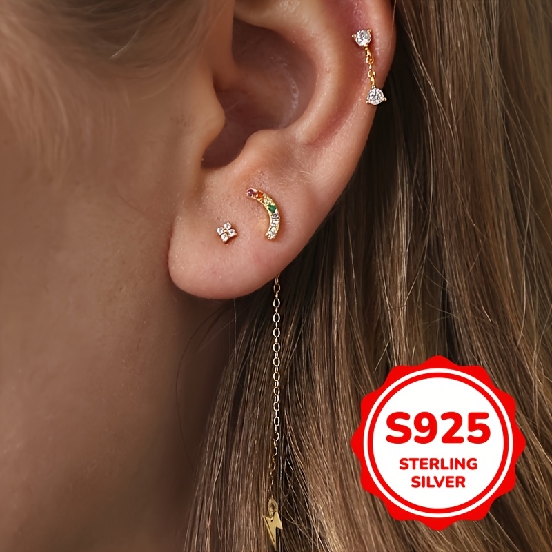 925 Sterling Silver Flower Drop Earrings with Cubic Zirconia