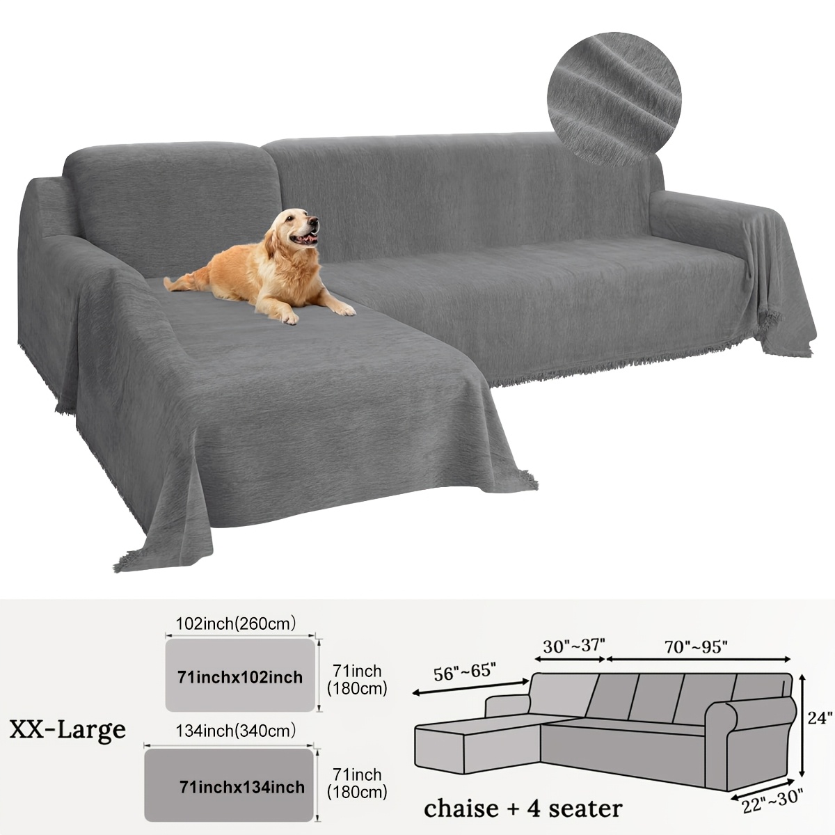 TEMU 2pcs Set Solid Color Chenille L-shaped Sofa Cover, 2pcs Corner Chaise Lounge Sofa Throw