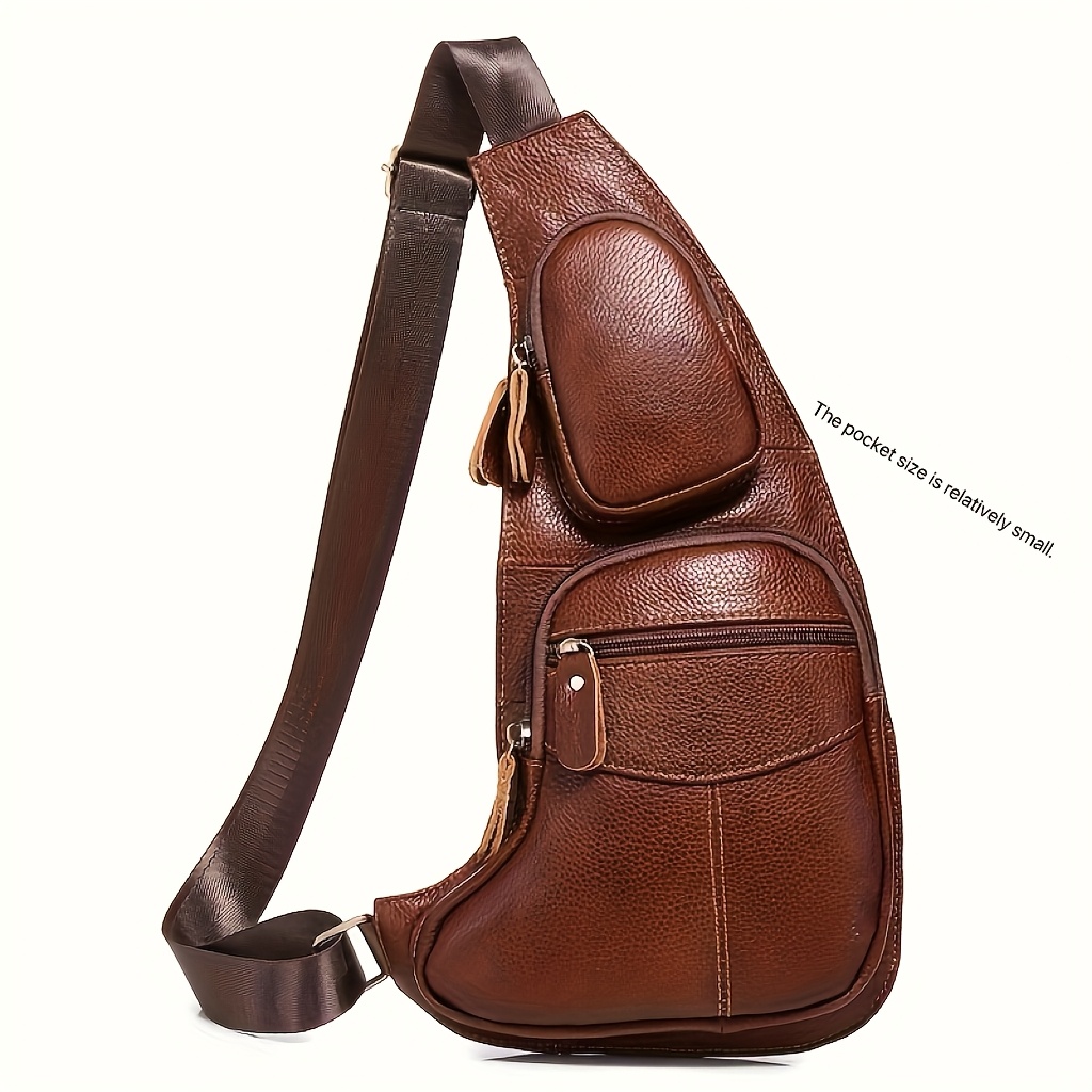 Image of Men's Genuine Cowhide Belt Bag With Multiple Zipper Compartments, Adjustable Strap & Full- - With Heavy-duty Suitable For Outdoor, Travel, Cycling, Daily Use - Unisex Shoulder Bag For